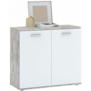 Image de Idimex Buffet CHICAGO commode meuble de rangement en mélaminé décor béton et blanc, avec 2 portes