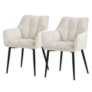 ML-Design Set de 2 Chaises de Salle à Manger en Tissu Éponge, Crème, Chaise de Cuisine avec Assise Rembourrée Épaisse et Pieds Métalliques, Dossier