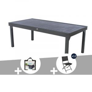 Hesperide Table extensible rectangulaire alu Piazza 10/12 places Graphite + Housse + 12 chaises Modula