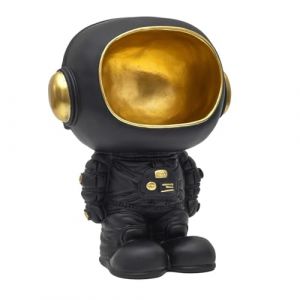 HOME DECO FACTORY, HD0160, Statue Astronaute Vide Poche Noir, Objet Décoratif Moderne et Pratique, Design Futuriste, Idéal pour Salon ou Bureau, Taille : 20 cm, Couleur : Noir et Or