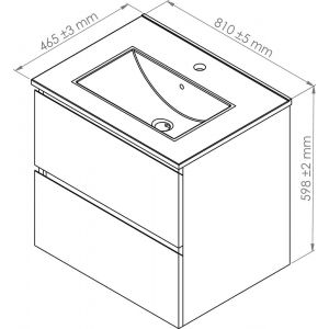 Meuble suspendu TRENDY - 2 Tiroirs - 80cm - finition bois - vasque