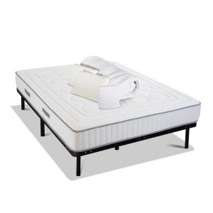 OLYMPE LITERIE Pack Prêt à dormir CRISTAL 160x200 cm Matelas Mémoire de forme + Sommier Métal + Accessoires