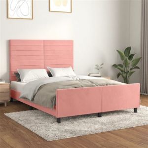 VidaXL Cadre de Lit avec Tête de Lit Sommier à Lattes Lit Rembourré Cadre à Lattes Lit Double Adulte Meuble de Chambre Rose 140x190 cm Velours
