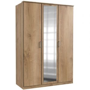Calicosy Armoire 2 portes et 1 porte miroir - L135 cm - 135 cm X 58 cm X 199 cm Chêne Artisan