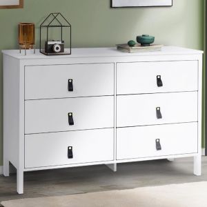 Image de Idmarket Commode 6 tiroirs MILANO 115 cm bois blanc avec poignée languette noire