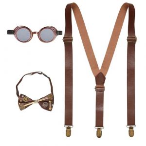 Widmann 68552 – Costume Steampunk, bretelles de pantalon, nœud papillon, lunettes, fête à thème, carnaval, Halloween