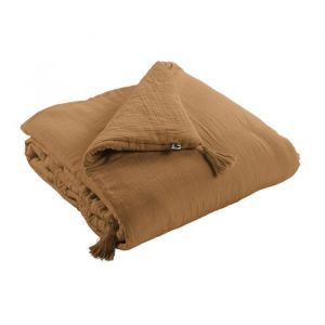 L'effet Papillon - Bout de lit double gaze de coton Luxe 90 x 200 cm Gaia Camel