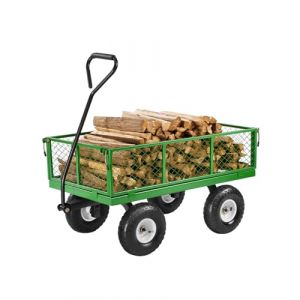 VEVOR Chariot de Jardin Transport, Charge 408,23 kg, Chariot Utilitaire Robuste Tractable Extérieur en Métal avec Pneus 254 mm, Côtés Amovibles en Maille Convertible en Plateau, Poignée Rotative 180°