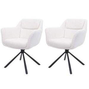 Lot de 2 chaises de salle &agrave; manger MENDLER HWC-K33 tissu/textile boucl&eacute;-blanc