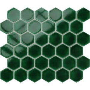 Ilcom - Mosaïque en céramique sur maille pour salle de bain ou cuisine 32.3cm x 27.7cm - Deep Green