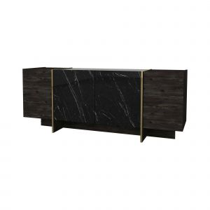 Buffet Dpazzagl, Buffet du salon, Commode de salon, Garde-manger de cuisine, 180x47h76 cm, Noir et Or - Dmora