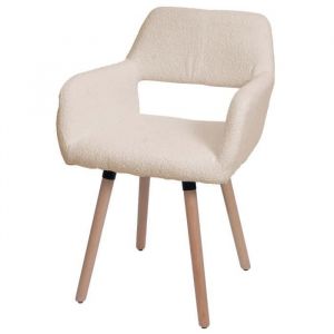 HW - Chaise de salle à manger C-A50 ii, chaise de cuisine chaise rembourrée, bois tissu/textile bouclé (450g/m²) mvg beig