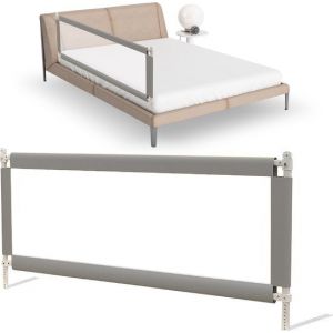 HeppieBabie Barrière de lit - universelle - extra longue 150 CM - réglable - grise avec filet de sécurité - Barrière de lit - Support de lit