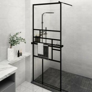 Vidaxl Paroi de douc avec étagère Noir 80x195 cm Verre ESG&Al ini Black