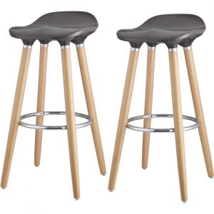 Lot de 2 - Tabouret de bar OLLO Gris - assise Plastique dur ABS pieds Metal