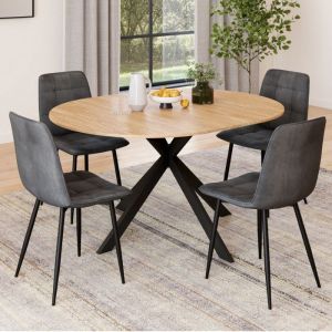 Idmarket Ensemble table à manger ronde extensible ALIX 110 - 150 cm et 4 chaises MILA en velours gris foncé