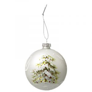 Boule de No&euml;l en Verre Hors Piste 8cm Blanc & Vert