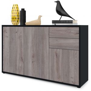 Commode Armoire Dressoir Cr&eacute;dence Ben V3 Noir mat - haute brillance - Fa&ccedil;ades en Ch&ecirc;ne Nordique Corps mat - Fa&ccedil;ades en Ch&ecirc;ne Nordique Corps mat