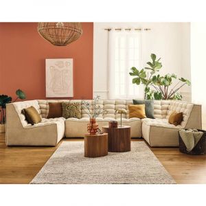 Canapé modulable 7 places en u en velours texturé beige