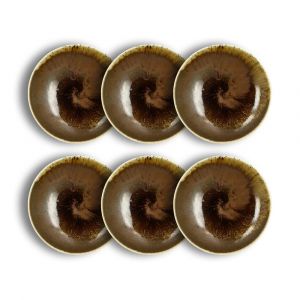 Ogo Living Lot de 6 assiettes creuses texturées 21cm en porcelaine marron