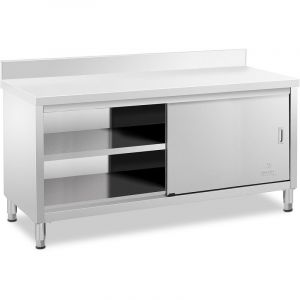 Royal Catering Meuble Bas Inox Table Travail Armoire Adossée Portes Coulissantes 180x60cm 600kg
