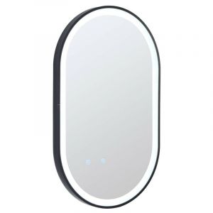 Miroir de salle de bain lumineux ovale anti buée avec contour noir - 50 x 80 cm - ALARICO