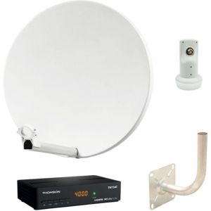 Hdsat Pack Parabole Satellite Fibre Blanche 60cm + lnb Single + Décodeur Satellite hd tntsat astra + Carte + Bras Coudé - Blanc