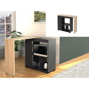 Meuble de bar pivotant avec rangements - Naturel et anthracite - SATURNE