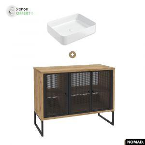 Ensemble meuble sous vasque avec vasque à poser - Siphon OFFERT NOMAD OAK 102 x 80 x 43 cm