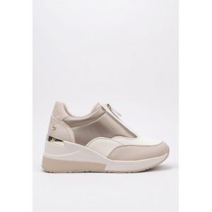 Xti Pour femme. Baskets zipp?es beige -Hauteur de la semelle compens?e