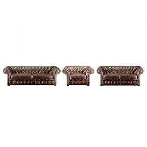 Canapé 3+2+1 chesterfield CLOTAIRE 100% cuir vieilli