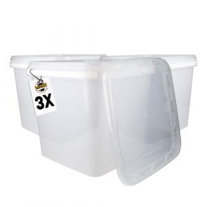 Fixedbyu - 3x Seau en plastique avec couvercle, pp, carré, transparent 8,8 l