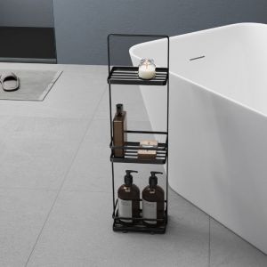 Mai & Mai &Eacute;tag&egrave;re de Rangement &agrave; 3 Niveaux en Acier au Carbone Poign&eacute;e Charge Lourde &Eacute;tag&egrave;re Douche sur Pied pour Salle de Bain Noir 18&times;12,5&times;67,3 CM