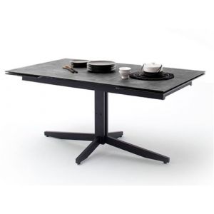 Pegane Table à manger extensible en métal et verre aspect gris pierre - L.160-240 x H.76 x P.90 cm