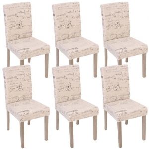 Image de Décoshop26 Lot de 6 chaises de salle à manger cuisine en tissu crème motif lettrage des pieds en bois clair