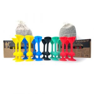 TOSSIT Jeu Fléchettes Ventouse, Pétanque Intérieur Extérieur Sol Mur, Silicone Puissant, Twin Pack, Rouge Cyan Bleu Jaune