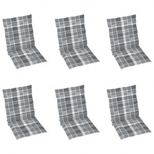 VidaXL Coussins de chaise de jardin 6 pcs Carreaux gris 100x50x4 cm