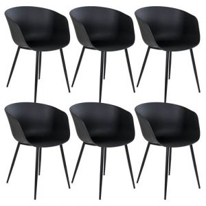 Montana Lot de 6 Chaises PolyPropylène Noir et Pieds Acier Noir