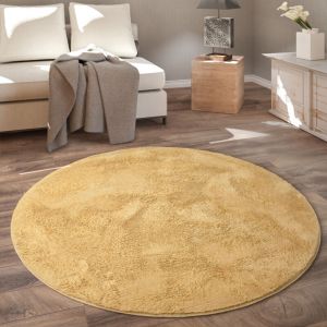 Tapis De Salon, Rond Petit Tapis En Fausse Fourrure, Chambre d'Enfants, Peluche Shaggy Tapis De Lit 160 cm rond, Jaune - Paco Home