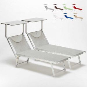 Beach and Garden Design Bain de soleil Chaise longue transats lits de plage aluminium SANTORINI 2 pièces | Gris