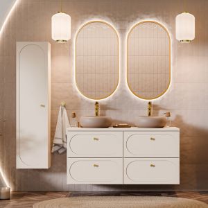 Ensemble meuble double vasque 120cm et colonne Sanae Beige sable