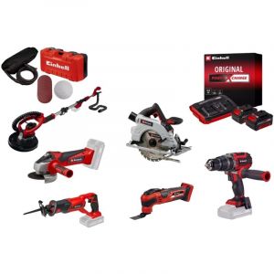 Einhell Kit chantier sans fil – Meuleuse, scies, perceuse, ponceuse + 2 batteries 4.0Ah + chargeur