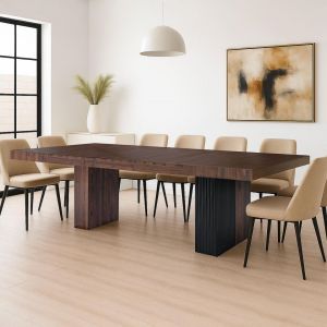 Cotecosy Table rectangulaire extensible Virzon 100-240cm Bois noisette et rainurage Noir