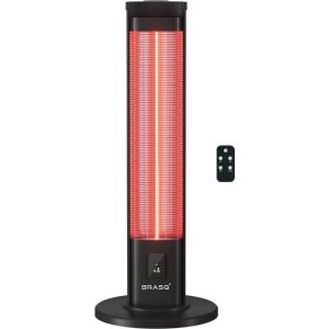 BRASQ Chauffe-terrasse &eacute;lectrique sur pied - 2000 watts - 3 niveaux de chaleur - avec t&eacute;l&eacute;commande et minuterie - Chauffage infrarouge - r&eacute;sistant aux &eacute;claboussures - chauffage pour l'int&eacute;rieur et l'ext&eacute;rieur - Noir