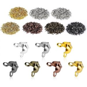 400 Pièces Perles à Ecraser Fermoir Perles à Sertir Coquille à Clapet Fold-over Métal Brillant Inoxydable(7 Couleurs 8 x 4mm)