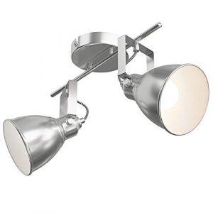 BAKAJI Lustre lampe murale au plafond avec spot douille directionnable structure en métal argenté design moderne industriel culot E14 ampoule max 25 W éclairage maison (2 lumières)