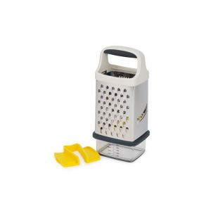 Joseph joseph Multi-Grip Râpe à Fromage et Légumes avec Boîte, Prise de Précision, 4 Lames pour Râper Trancher, Passe au Lave-Vaisselle, Acier Inoxidable