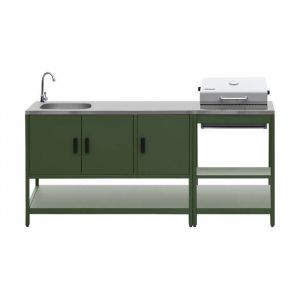 Cuisine ext&eacute;rieure Naxos 2 modules acier inoxydable vert barbecue au charbon avec &eacute;vier