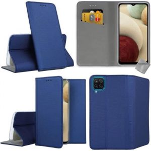 Htdmobiles Housse etui portefeuille avec coque intérieure en silicone pour Samsung Galaxy A12 - M12 + film ecran - BLEU MAGNET
