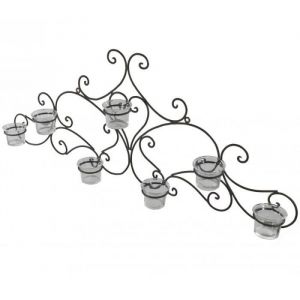 L'héritier du temps Applique Murale Bougeoir Style Fronton ou Candélabre 7 Verrines à Fixer en Fer Patiné Marron 7,5x31,5x75cm